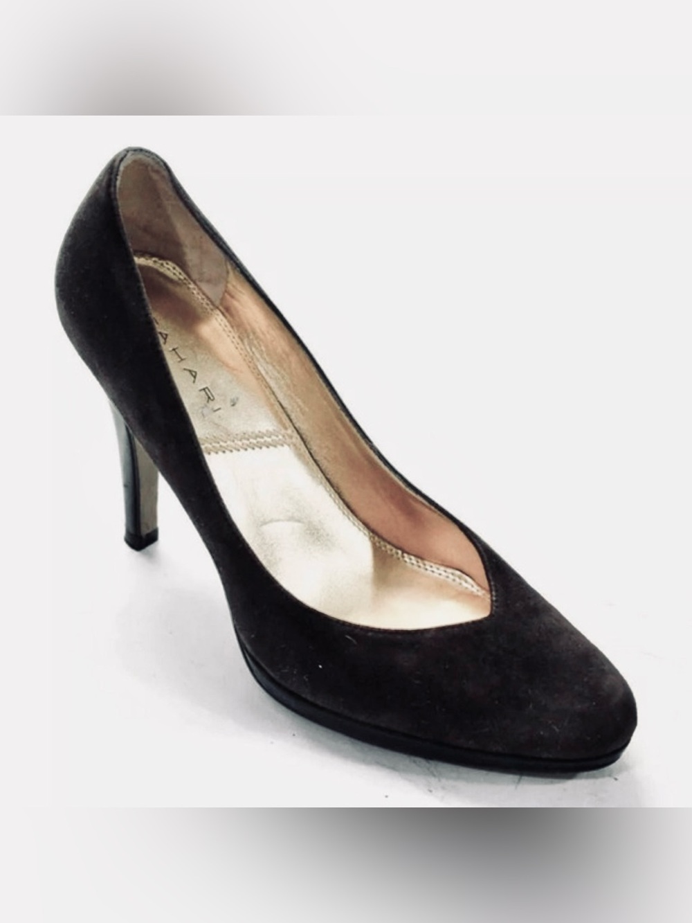 [Tahari] Black Leather High Heels Pumps Stilettos Rounded Toe Women’s 8